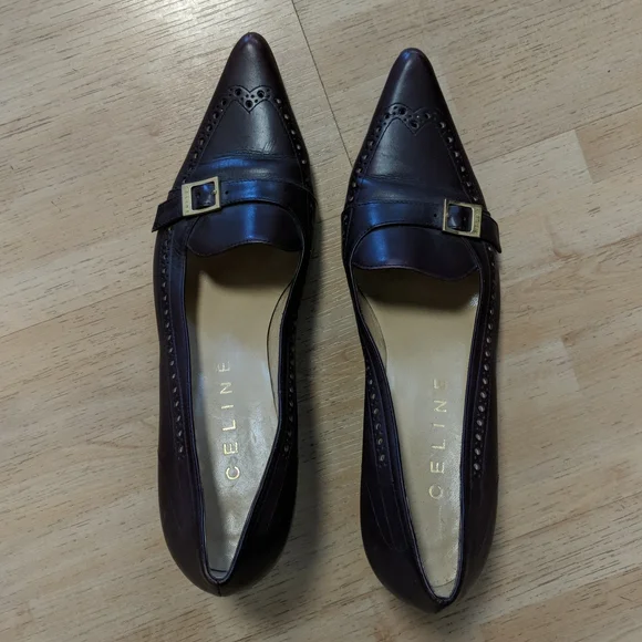 Celine burgundy-brown leather classic pumps/shoes, 2 1/2" heal,size 38 - Picture 1 of 11